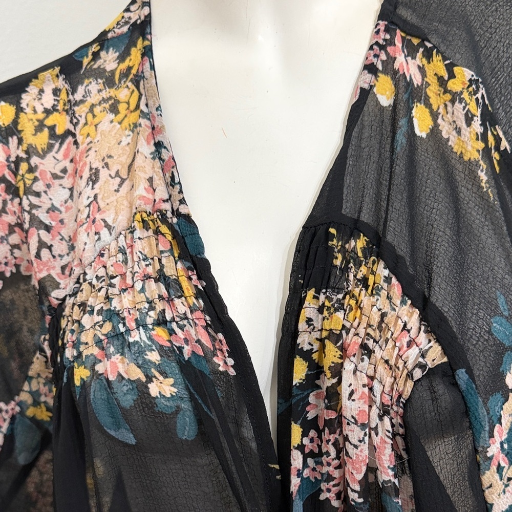 Maurices black floral long kimono swimsuit cover-up duster - Picture 2 of 10